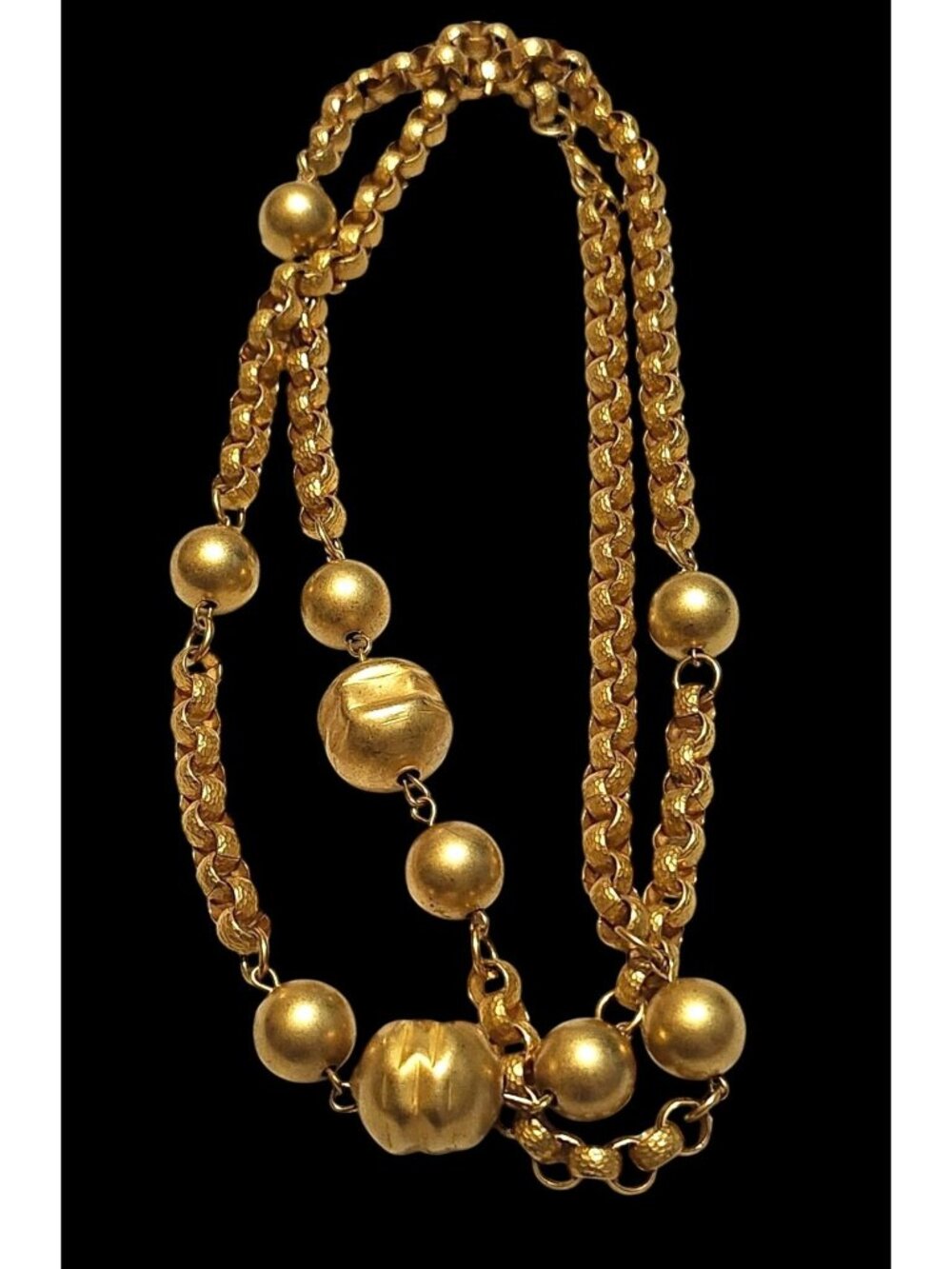 Vintage Gold-Tone Cuban Chain Necklace Faux Gold Tone Baroque Pearl Accents